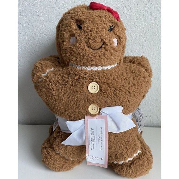 Set Of 2 Cupcakes and Cashmere Gingerbread Boy and Girl Soft Sherpa Pillows NEW - Picture 1 of 11